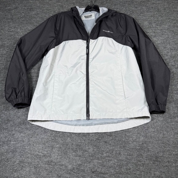 Eddie Bauer Other - Eddie Bauer Kids Windbreaker Jacket Hooded Lightweight Gray White Size L 14